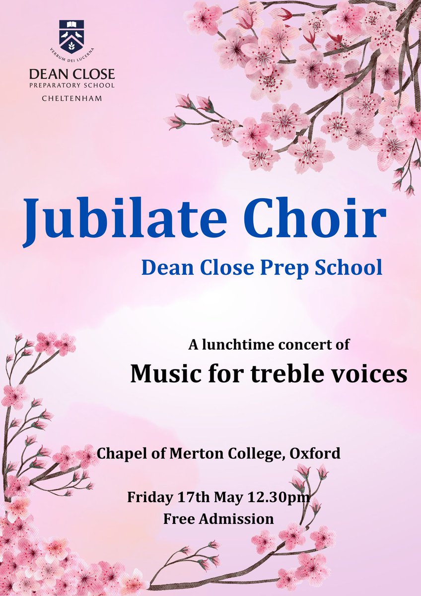 If you are in Oxford on Friday and are looking for some musical lunchtime refreshment, come and hear Jubilate singing @MertonCollege 
Friday 12.30pm #DeanCloseMusic #DeanClose #DistinctlyDeanClose