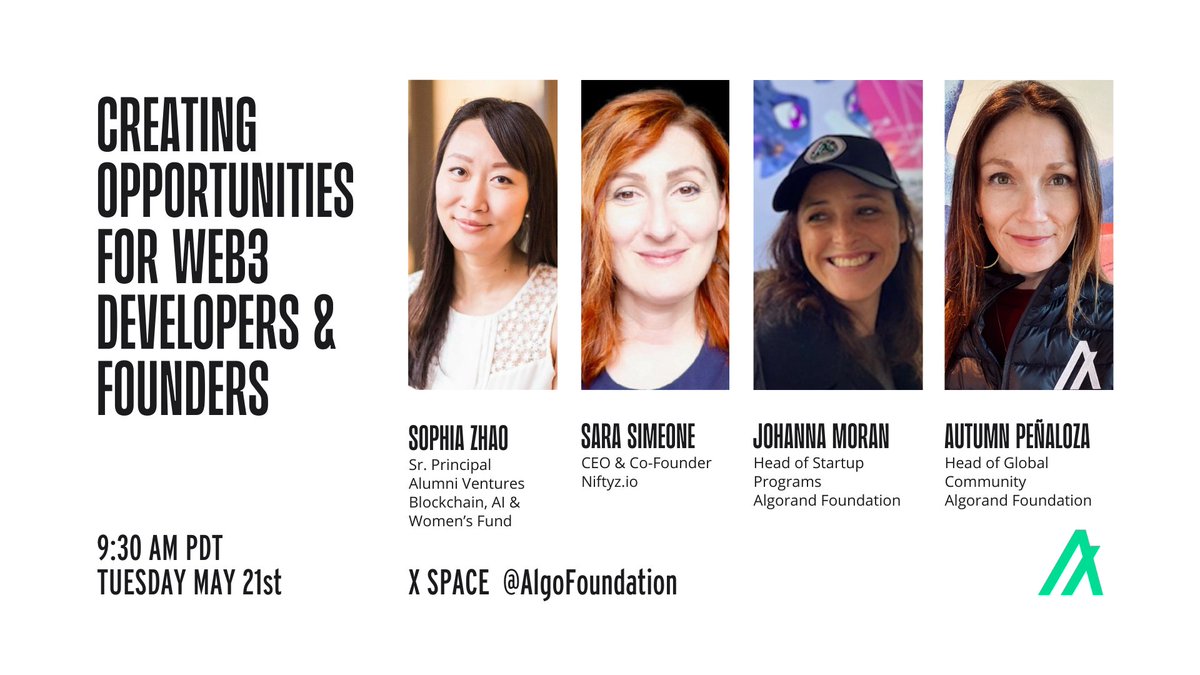 🎙️ Creating Opportunities for Web3 Devs &amp; Founders 

Join these blockchain leaders to hear the latest in VC funding, accelerators, and global program opportunities for women developers and founders.

🗓️ May 21 @ 9:30am PT

🔹 Sophia Zhao <a href="/nierfiti/">Sophia Zhao</a> Sr. Principal, Alumni Ventures