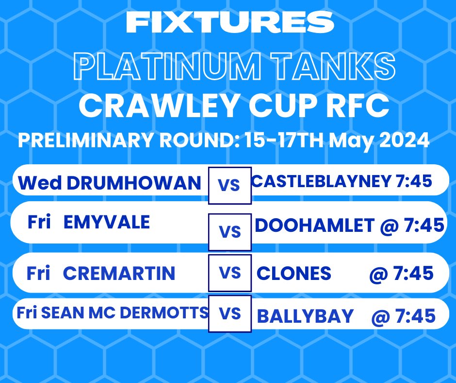 🏐The @PlatinumTanks Crawley Cup Reserve Football Championship also throws in this evening with the first preliminary round match 🔗 For full listings of the upcoming fixtures and results click on the link monaghangaa.ie/fixtures-resul…