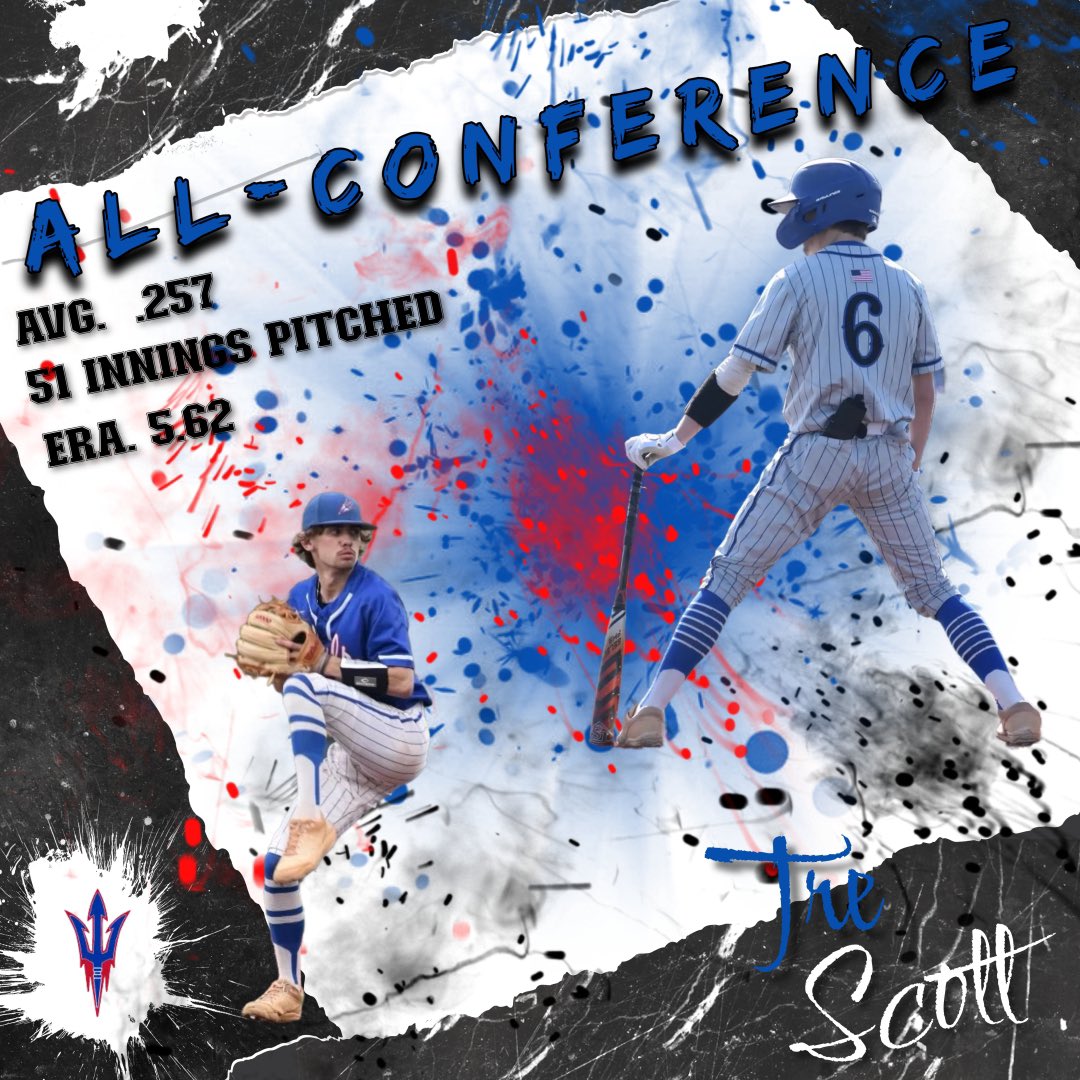 Congratulations to senior Infielder/RHP Tre Scott for being selected to the 5A East All-Conference team! #ForksUp