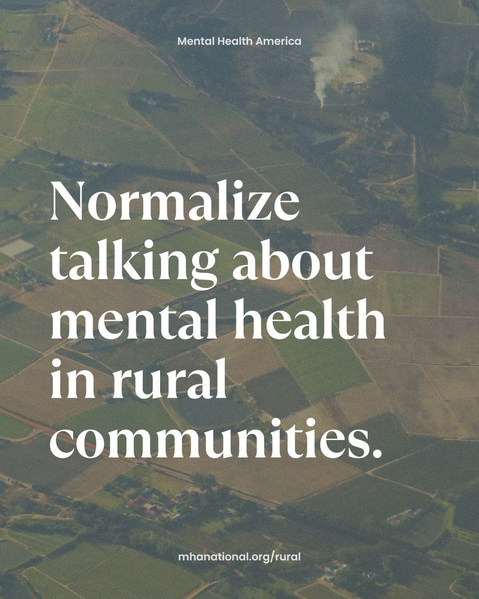 In 2022, 7.7 million Americans living in rural communities reported having a mental health condition. Explore our new Rural Mental Health Resource hub, supported by @westfraserEWP, at mhanational.org/rural