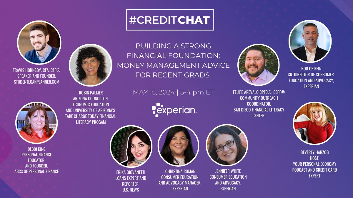 We are grateful to be joined by: <a href="/StudentLoanTrav/">Travis Hornsby, CFA, CFP®</a>, <a href="/UA_TCToday/">Take Charge Today</a>, <a href="/DebbiKing/">Debbi King</a>, <a href="/BeverlyHarzog/">Beverly Harzog</a>, <a href="/SDFLC/">SD Fin. Literacy Ctr</a>, @Erikaxgio, <a href="/Rod_Griffin/">Rod Griffin</a>, @Jennifer_wWhite, and <a href="/Teena_LaRo/">Christina Roman</a>, <a href="/Rod_Griffin/">Rod Griffin</a>, @Jennifer_wWhite, and <a href="/Teena_LaRo/">Christina Roman</a>! #CreditChat