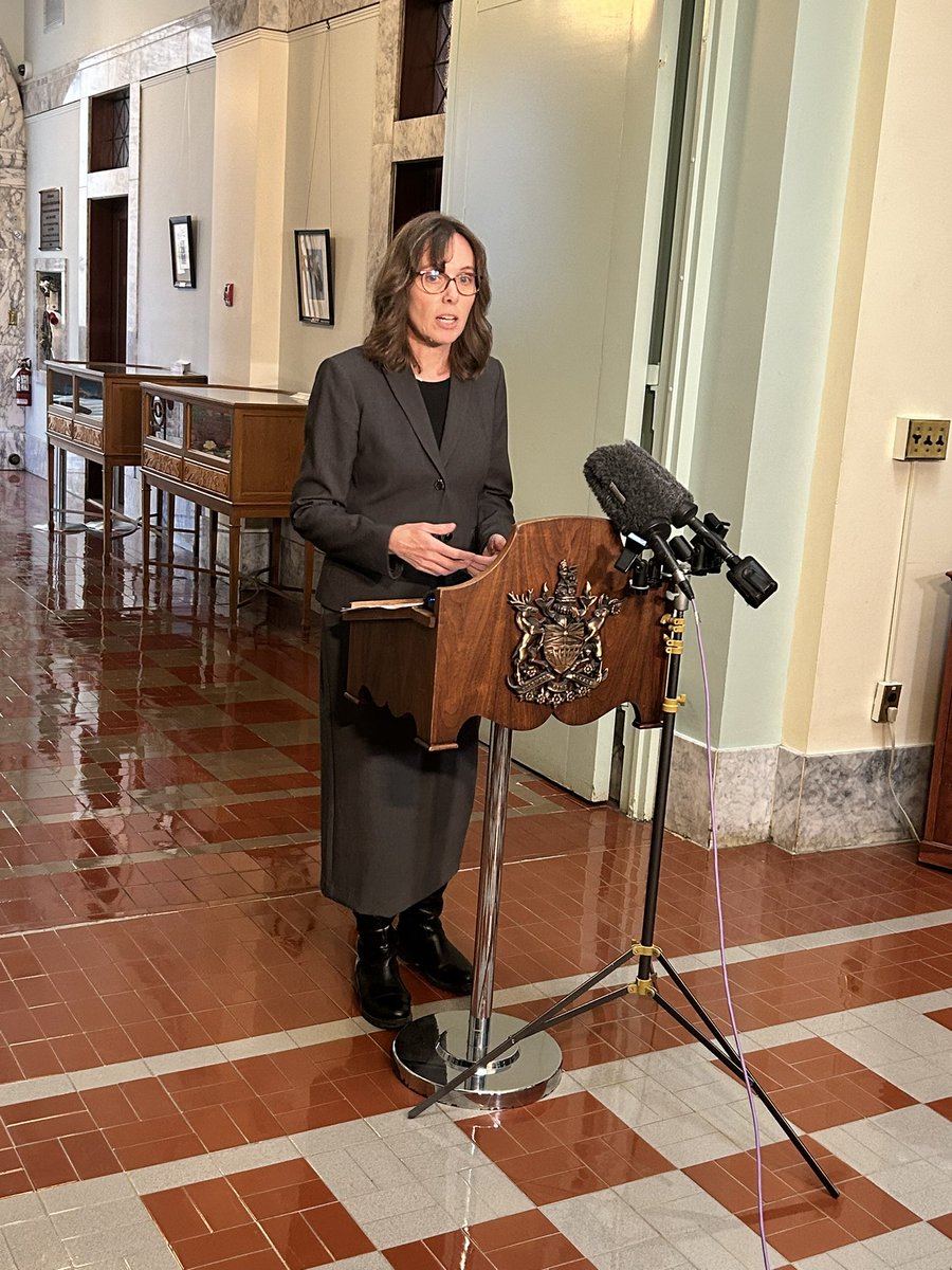 BC Green leader @SoniaFurstenau is talking to reporters about a private members bill that would improve the standards for social workers, requiring them to register w College of Social Workers, to ensure MCFD workers who deal w vulnerable children have proper oversight. #bcpoli