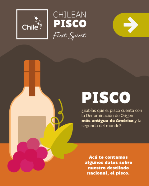 ¡Feliz Día del Pisco chileno! 🎉 hecho con uvas frescas luego de un proceso de fermentación, destilación y maduración. Producido en las regiones de Coquimbo y Atacama, ha ganado popularidad en mercados internacionales. Descubre las características que lo hacen único en el mundo🌎