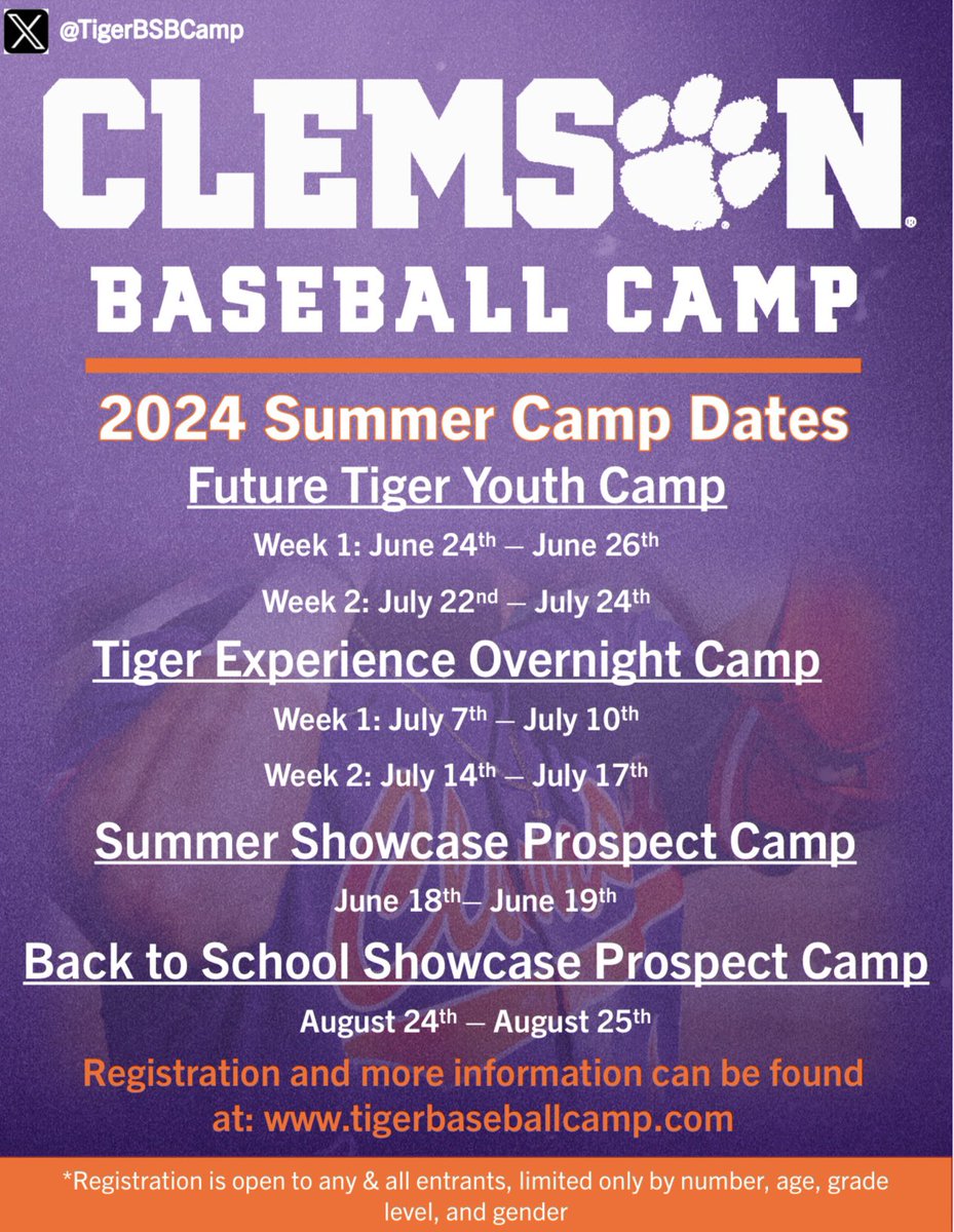 Hey Tiger Fans! We just added 2 Prospect Camps for this summer with spots filling up quick for all our camps. Don’t miss your chance to sign up and secure a spot. You can register today at tigerbaseballcamp.com. CU at DKS!