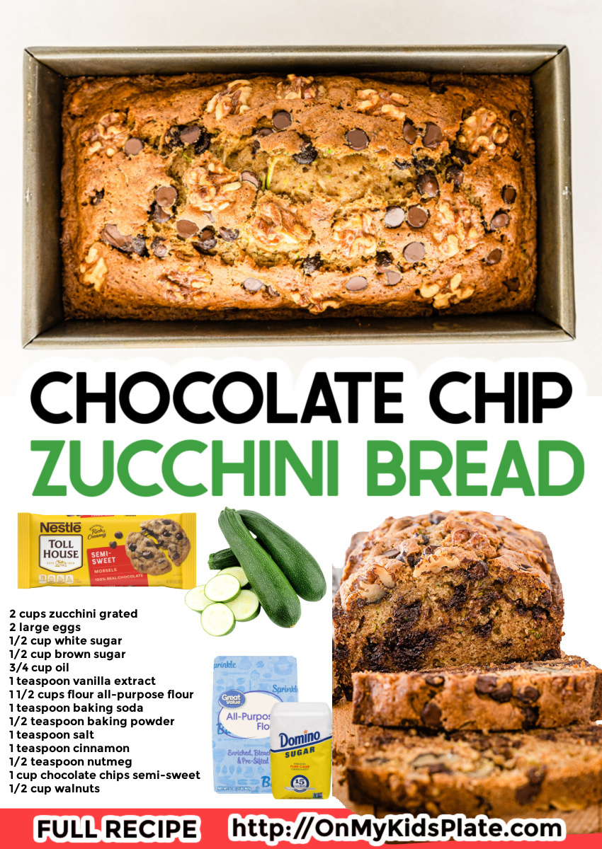 The BEST Chocolate Chip Zucchini Bread 🟢🟢 Recipe: onmykidsplate.com/chocolate-chip… Gooey, tender and full of chocolate chips, this delicious chocolate chip zucchini bread is the perfect way to use that garden zucchini!