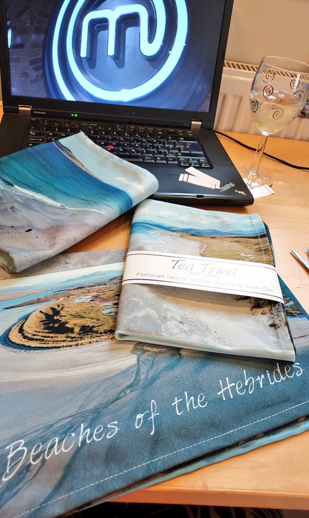 It's not all fun when the sun shines 😊After a busy day in Coralbox, it's time to spend a couple hours folding teatowels / greeting cards and sorting jigsaws and magnets to restock Coralbox and also an order heading for Harris Community Co op in Leverburgh #OuterHebrides
