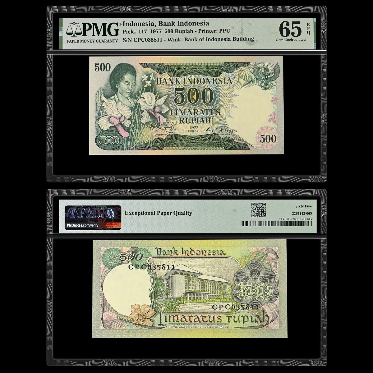 Note of the Day: The front of today’s #WomenWednesday featured banknote portrays Rachmi Hatta, the wife of former Indonesian Prime Minister Mohammad Hatta. Check out this Indonesia, Bank Indonesia 1977 500 Rupiah graded PMG 65 Gem Uncirculated EPQ.