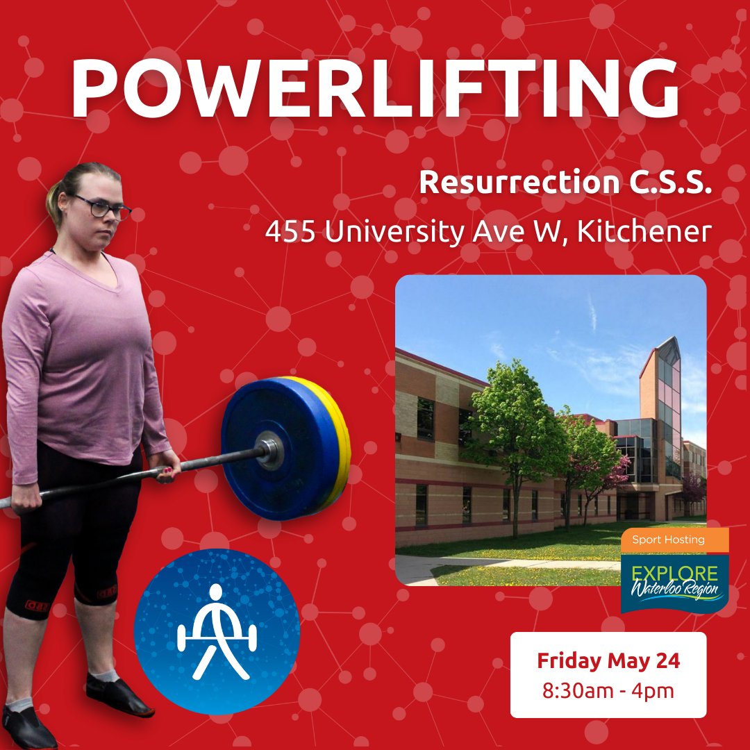 Powerlifting Venue Spotlight: Resurrection C.S.S. in Kitchener. Powerlifting is taking place on May 24 from 8:30am to 4pm - join us in cheering on these incredible athletes!