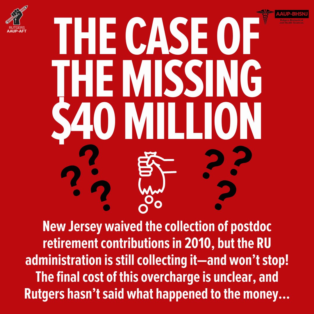 Rutgers has been overcharging for postdoc fringe benefits for years. Where did the overcharge of $40 million go? Tell Pres Holloway and other top administrators to follow the state’s directive and STOP overcharging on postdoc fringe benefits: loom.ly/Q2Xptes