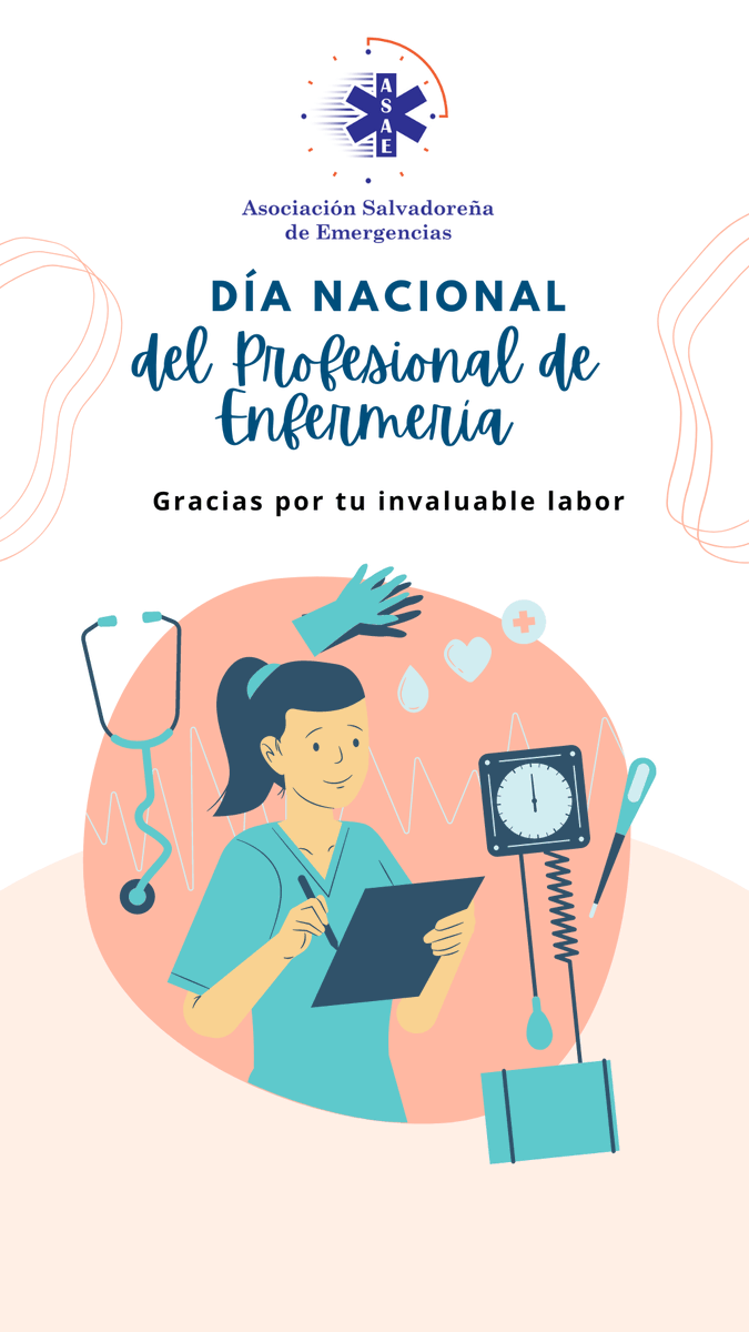 La Asociación Salvadoreña de Emergencias (ASAE) expresa su reconocimiento por su valioso aporte a todos los Profesionales de Enfermería y se une a la celebración en este 15 de mayo, Día Nacional de Enfermería. ¡Muchas felicidades! 
#asaeoficial