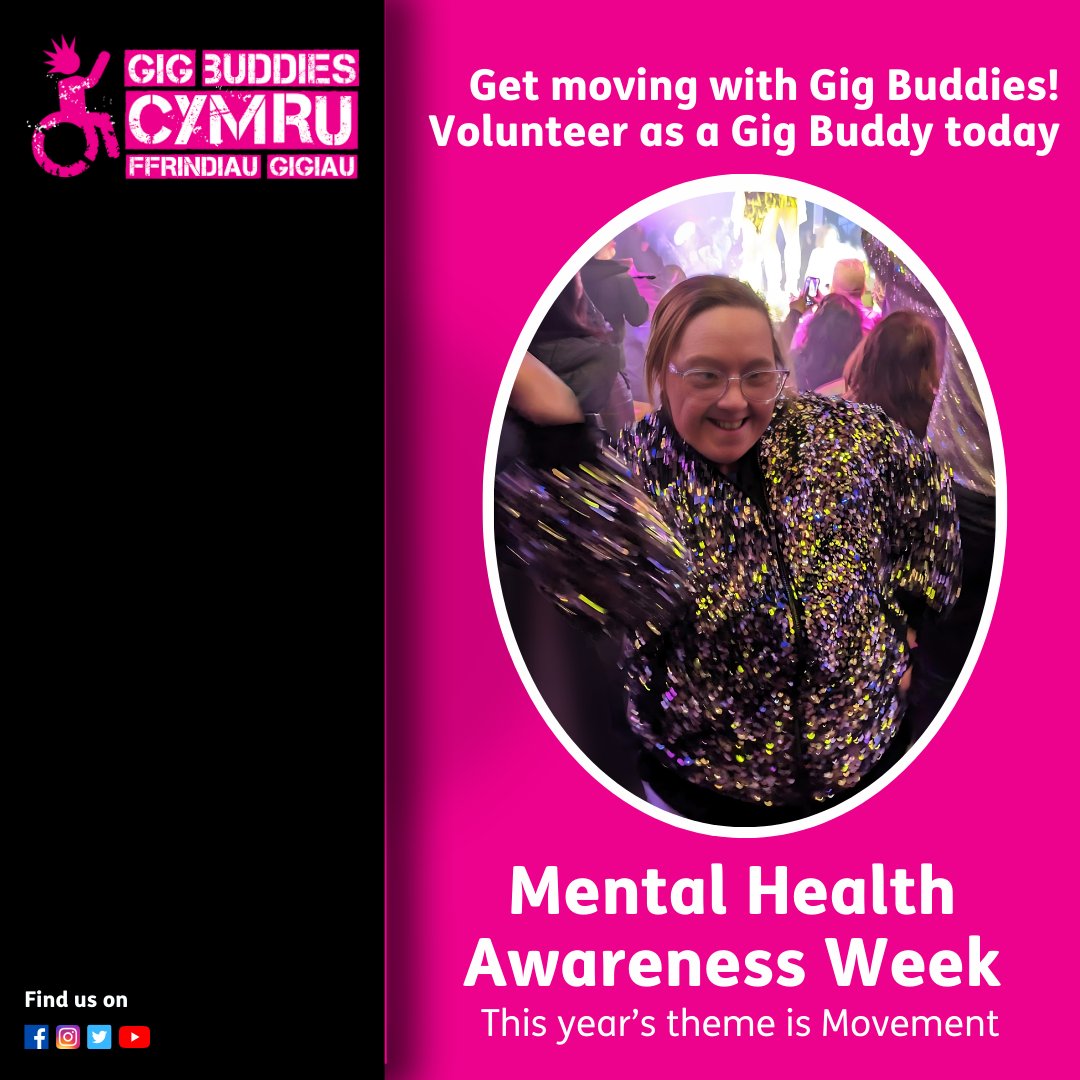 Movement is great for our mental health and Gig Buddies are always moving - from dancing and gigging, to horse-riding, swimming, or just a nice walk in the park. Get moving with Gig Buddies! Join us as a Gig Buddy volunteer today. #MentalHealthAwarenessWeek