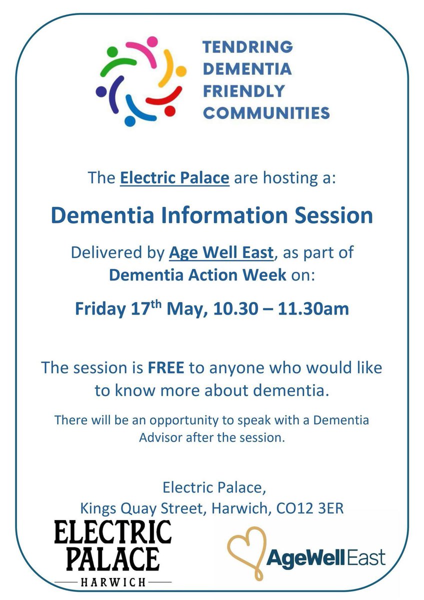 This Friday we are hosting a Dementia Information Session, Delivered by Age Well East as part of #DementiaActionWeek. The Session if Free to anyone that would like to know more about dementia. There will be an opportunity to speak with a Dementia Advisor after the session.