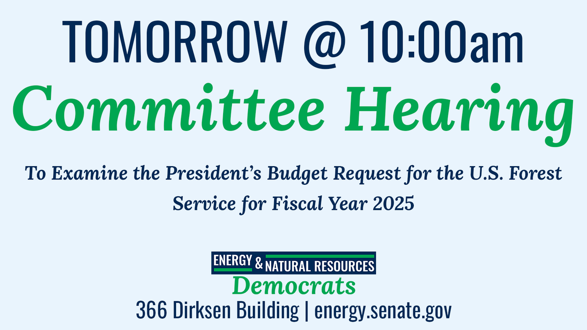 TOMORROW: At 10:00AM Chairman @Sen_JoeManchin and @EnergyDems will receive testimony from @forestservice Chief Randy Moore regarding the President’s budget request for the @forestservice for Fiscal Year 2025. More: energy.senate.gov/hearings/2024/…