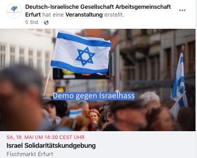AntifaErfurt's tweet photo. 1/4 In #Erfurt rief heute Gruppe namens "erfurt unsilenced" zum "Tag der Nakba" auf. Gegen die Kundgebung gab es spontan Gegenprotest.
Für Samstag rufen mehrere antisemitische Gruppen für "Nakba"-Demo auf. Die DIG ruft zur Gegenkundgebung um 14:30 Uhr am Fischmarkt auf. #ef1805 https://t.co/ZX1swJQ0j2