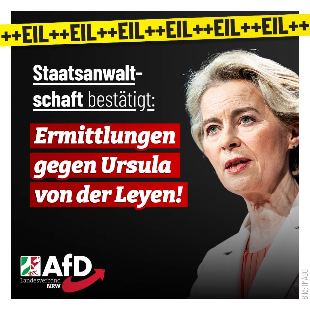 ++ #Pfizer-Gate: Staatsanwaltschaft bestätigt Ermittlungen gg. #vonderLeyen ++
Welche Ausmaße der Skandal hat, wird erst vor Gericht erkennbar werden.
Klar ist: Die Kommissionspräsidentin steht nicht über dem Gesetz! #AfD
#Europawahl24
#EUWahl2024
➡️ facebook.com/share/p/aMUoBb…