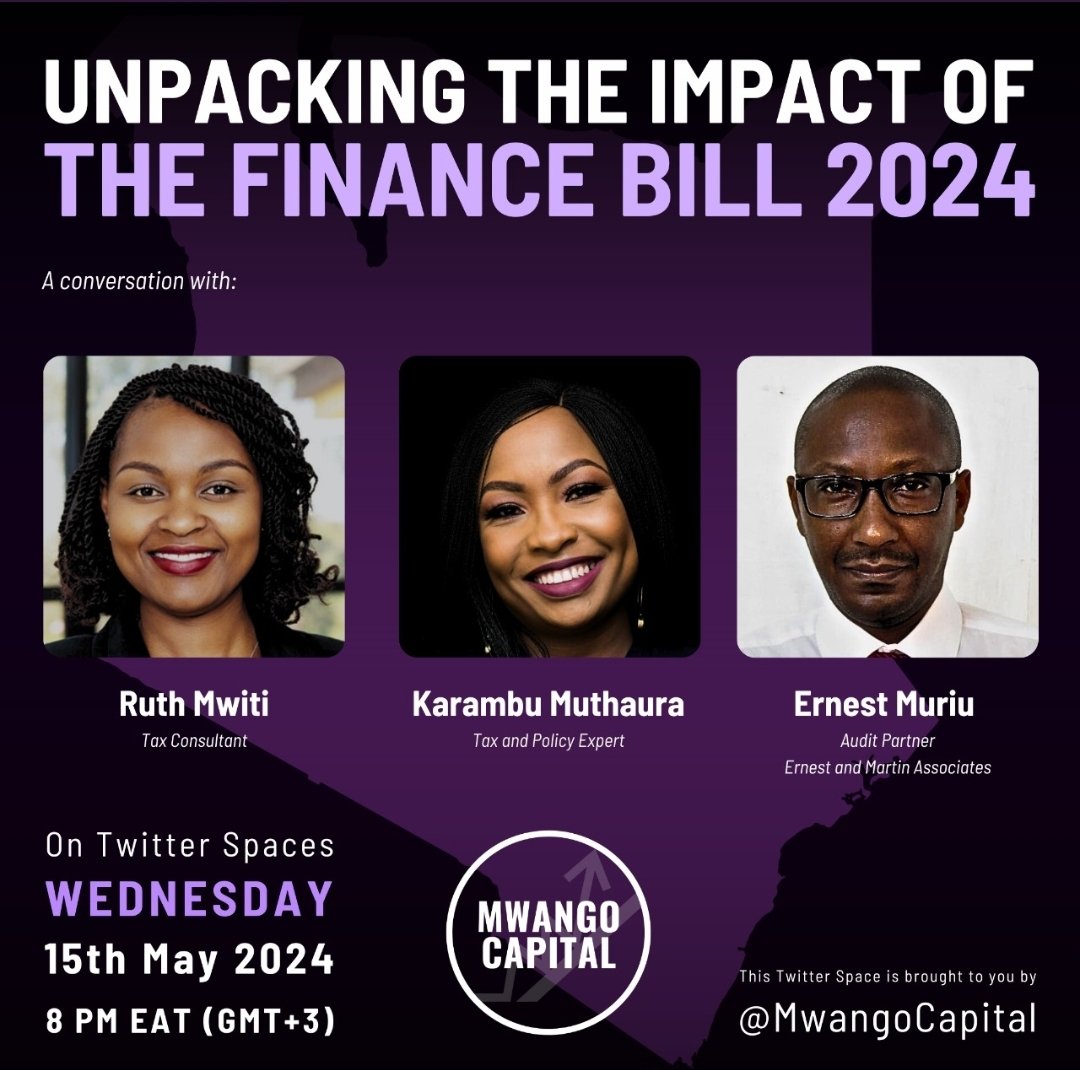 Had a good time  discussing  the finance bill 2024 <a href="/MwangoCapital/">Mwango Capital</a> <a href="/TACservicesKE/">TAC Professional Services Kenya</a> <a href="/karambu/">Karambu Muthaura</a> <a href="/ekmokaya/">Mokaya</a> <a href="/muriu_ernest/">Ernest Muriu</a> <a href="/mwaniki_joseph/">Joe Mwaniki</a> 

We are hopeful that our voices and your voices will be heard and considered.