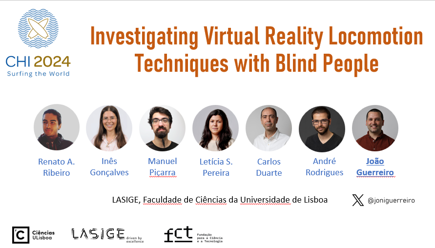 Today, <a href="/JoniGuerreiro/">João Guerreiro</a> is presenting "Investigating Virtual Reality Locomotion Techniques with Blind People" in room 221. Come check it out! <a href="/lasige/">LASIGE</a> <a href="/cienciasulisboa/">CIÊNCIAS ULisboa</a> #chi2024 #vr2024 #assets2024