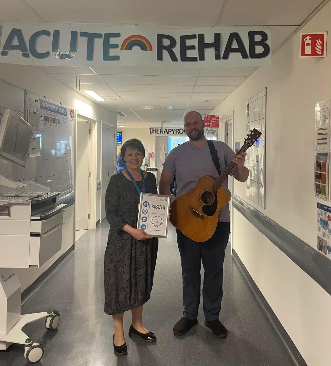 🌟 Achievement alert 🌟 

Nursing assistant & Music therapy host James has only gone & WON the Trust EMPLOYEE OF THE MONTH! 

Jim turned the music therapy into something we all only ever dreamed of, he’s improved patient experience/therapy and also staff well-being 

Amazing 🎶