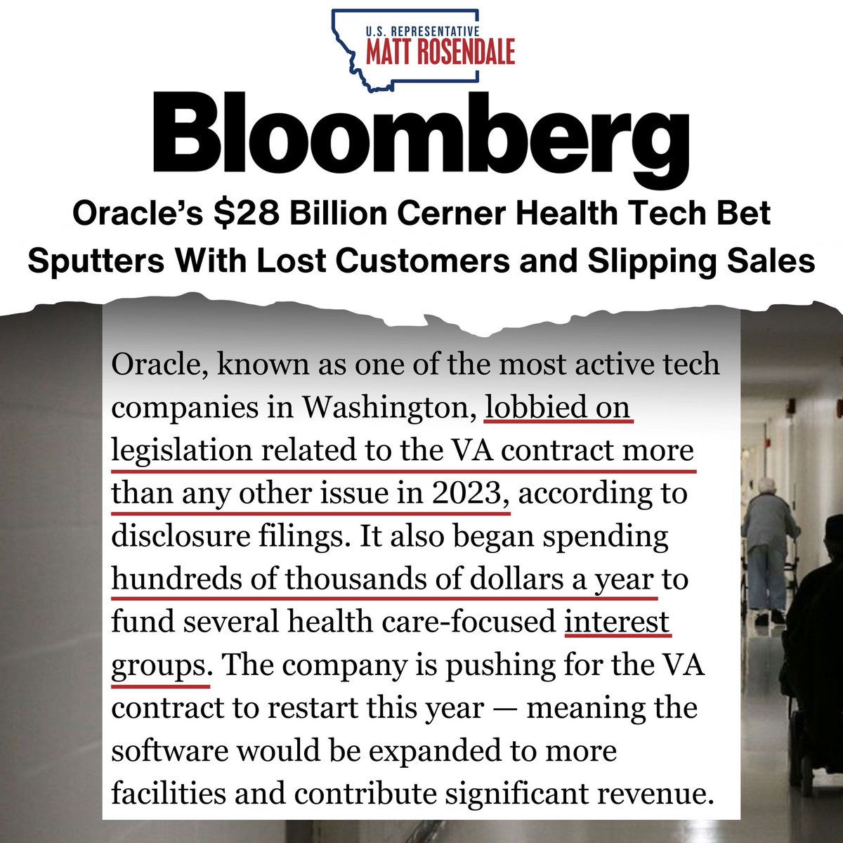 Oracle Cerner’s EHR system at VA medical centers has been a disaster for patient safety and has wasted billions of taxpayer dollars.   Instead of spending money buying off politicians, it’s time Oracle Cerner focus on fixing their software so our nation’s heroes can receive the