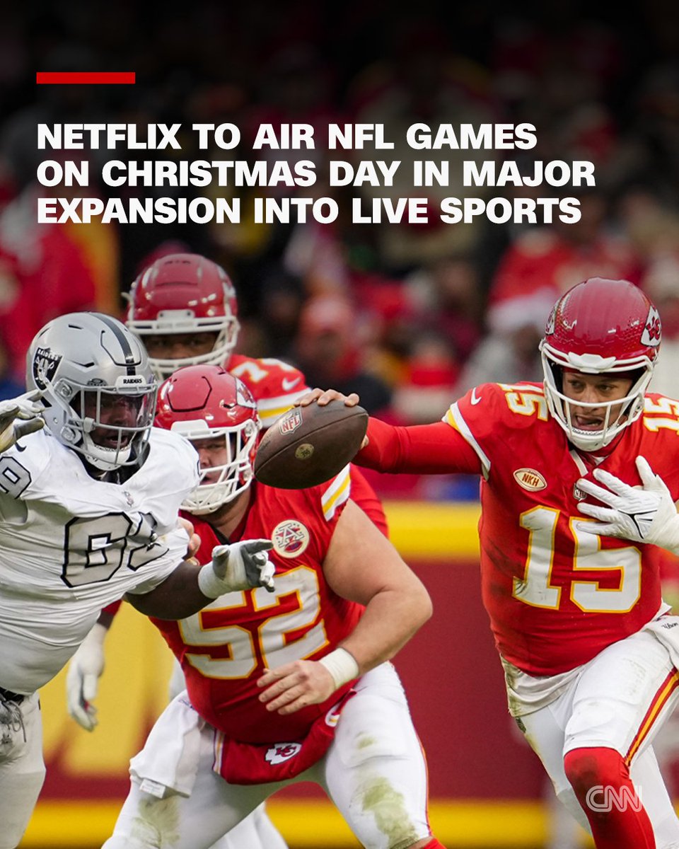 Netflix has caught its biggest sports deal yet: the NFL. The streaming service has announced a three-year agreement to broadcast the league’s Christmas Day games, beginning this season. cnn.it/4ahdyyk