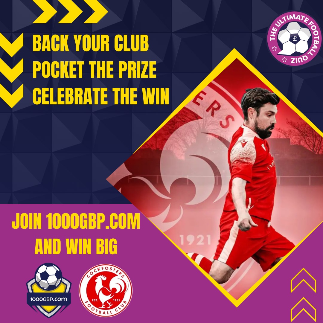 Thrilled to collaborate with @1000gbp Sign up to play the ultimate football quiz and help our club thrive! Get 3 free questions when you join! #1000GBP.com #SupportLocalFootball 🐓