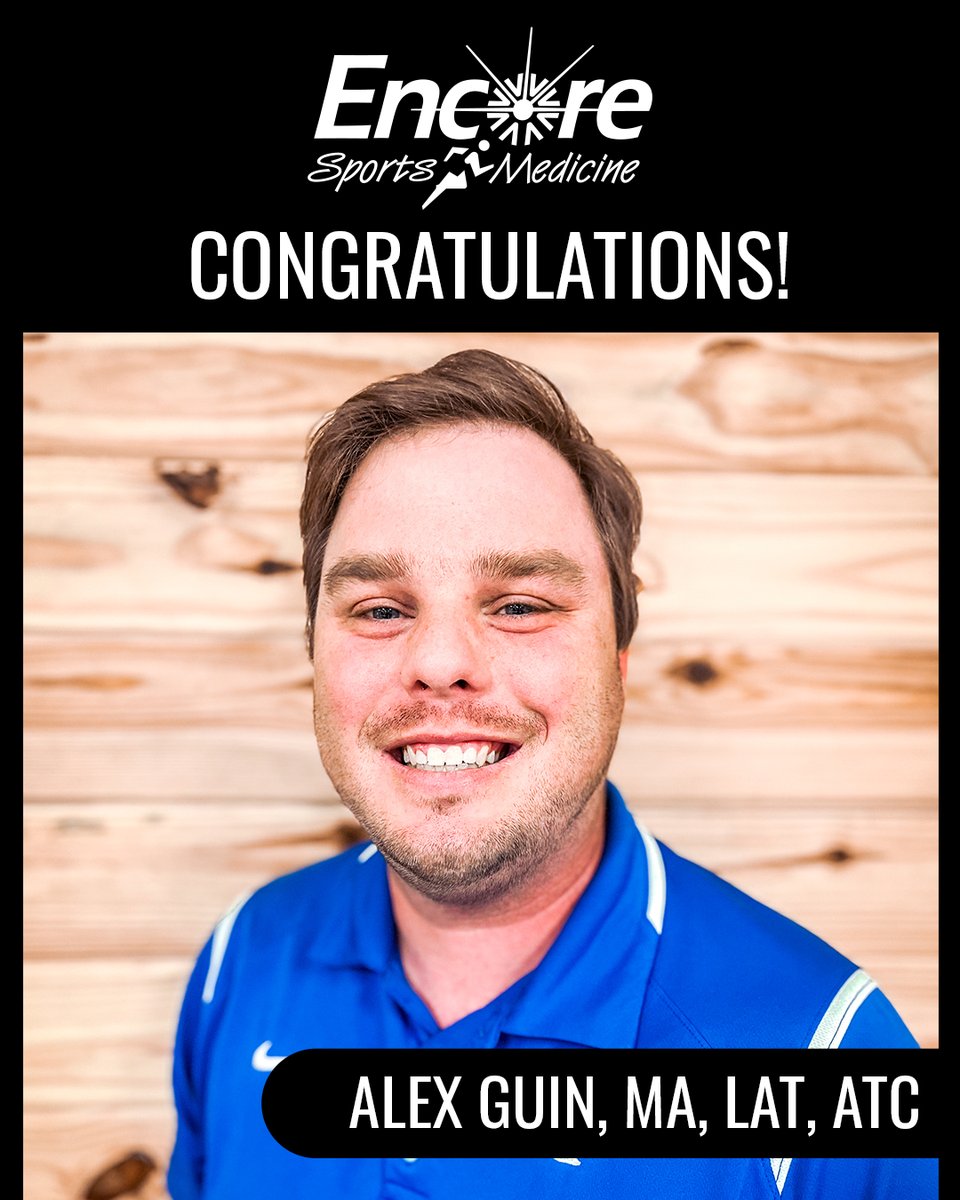 Encore_Rehab's tweet photo. Congratulations to Alex Guin, MA, LAT, ATC! He has been named the 2024 Alabama Athletic Trainers Association Secondary School Athletic Trainer of the Year!
We're absolutely thrilled for Alex and the well-deserved recognition he's receiving.
#DCHEncore 
#EncoreRehab https://t.co/Lmgze10IFD