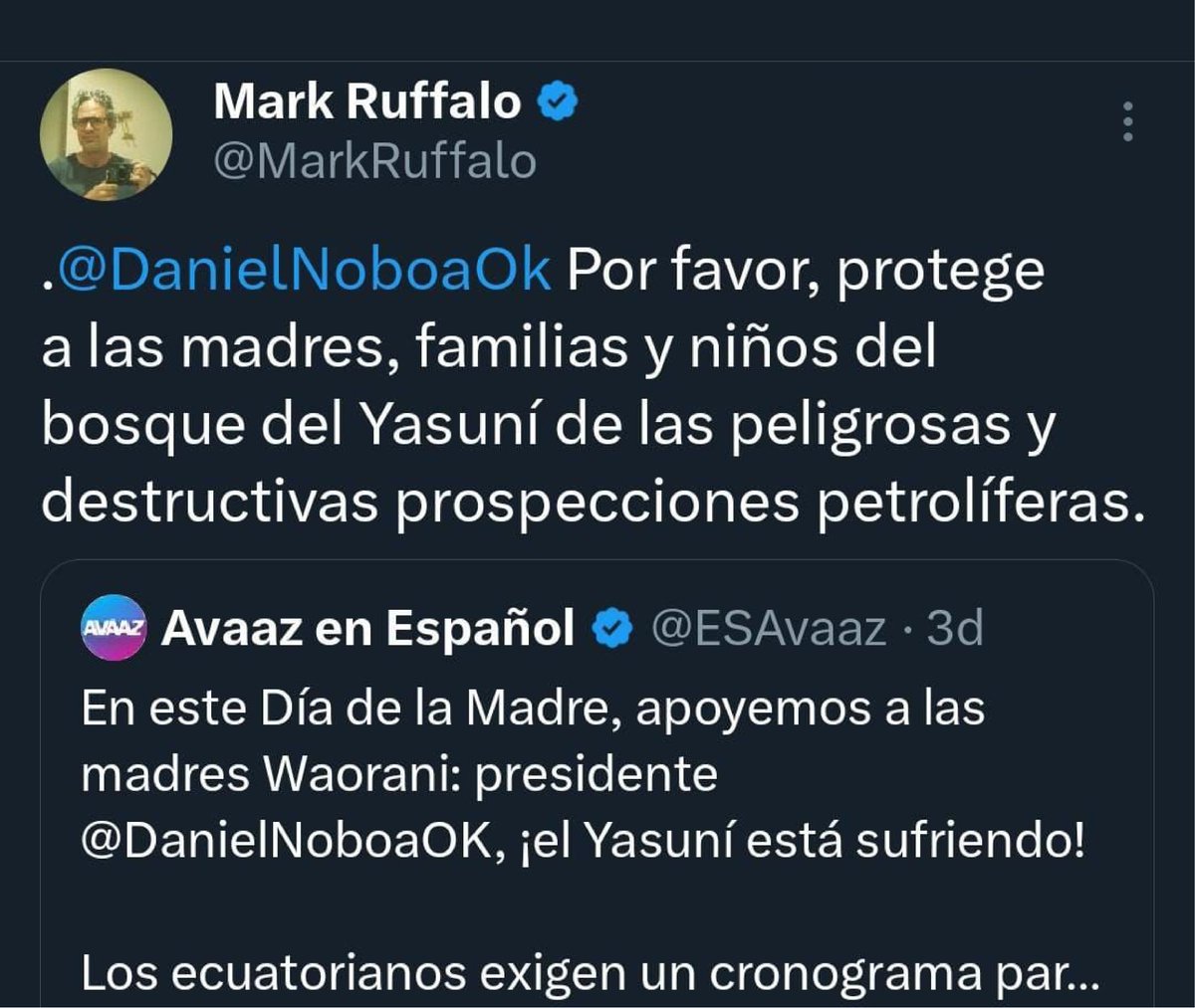 Inty Grønneberg (@groninty) on Twitter photo Presidente <a href="/DanielNoboaOk/">Daniel Noboa Azin</a>, el respaldo que menciona a <a href="/MarkRuffalo/">Mark Ruffalo</a> en temas ambientales no se nota. La comunidad internacional no come cuento, ni los ecuatorianos tampoco.
Cerca de 40 organizaciones de la sociedad civil hemos pedido la renuncia de la Ministra de Ambiente Presidente <a href="/DanielNoboaOk/">Daniel Noboa Azin</a>, el respaldo que menciona a <a href="/MarkRuffalo/">Mark Ruffalo</a> en temas ambientales no se nota. La comunidad internacional no come cuento, ni los ecuatorianos tampoco.
Cerca de 40 organizaciones de la sociedad civil hemos pedido la renuncia de la Ministra de Ambiente