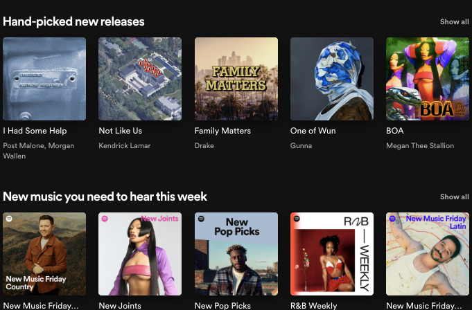 WTF are ya doing ? where are all the new releases, why give the public only options that works based on the algorithm? why tf do i now have to hunt shit on my own like its 2012 instead of showing the whole list on fridays? - give power back to the public
<a href="/spotifyartists/">Spotify for Artists</a> <a href="/Spotify/">Spotify</a>