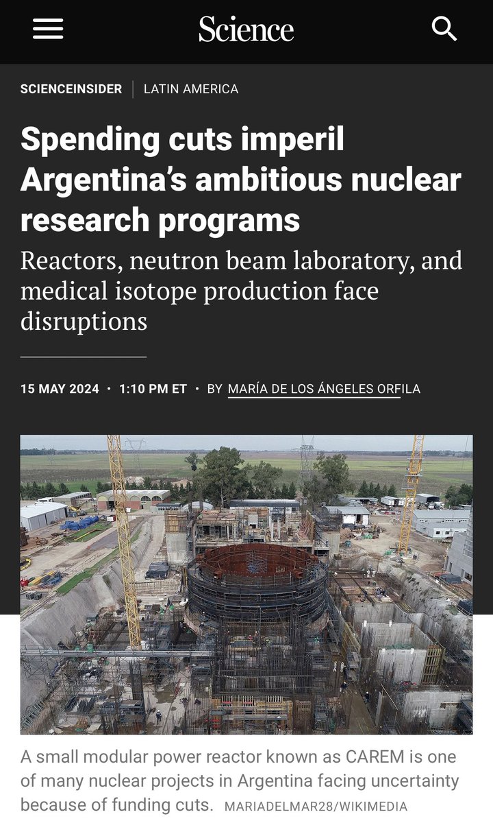 Hoy en la revista Science: el desmantelamiento de la tecnología nuclear en Argentina, pionera regional y orgullo mundial. Ir para atrás cuando estás adelante no ocurre en ningún país del mundo. Es salvajismo. science.org/content/articl…