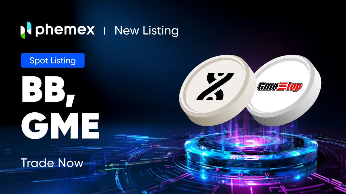 #Phemex listed $BB, and $GME as new spot trading pairs that are both USDT-margined 🚀 Trade Now: bit.ly/4agNmUs #PhemexListing #SpotListing