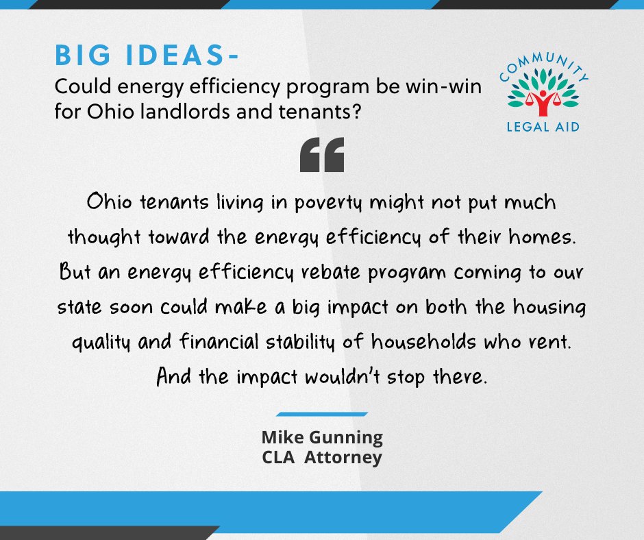 Poverty makes energy efficiency a low priority, but an upcoming rebate program in Ohio could be a game-changer for renters. 

Improving housing quality AND financial stability? Now that's a win-win! 

Learn more in this week's #bigideas ➜ communitylegalaid.org/energy-efficie…