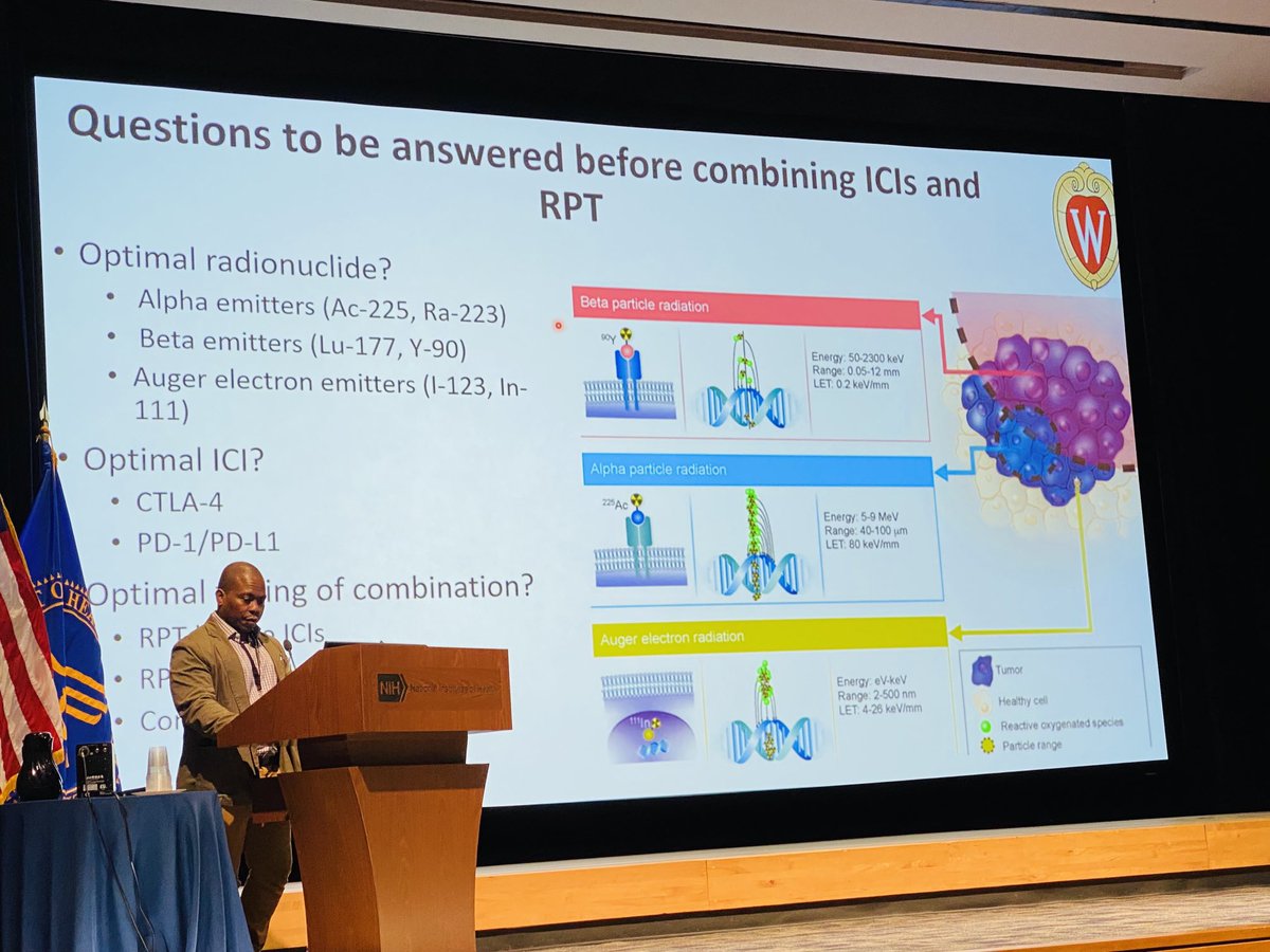 RiyueSunnyBao's tweet photo. #IOTN Now we have Dr. Quaovi Sodji @UWMadison speaking on his lab’s innovative work in #radiopharmaceutical therapies and immunotherapies!! Important to consider tumor biology and time points of treatment regimen. @RPatelMDPHD https://t.co/zP3xoTihl9