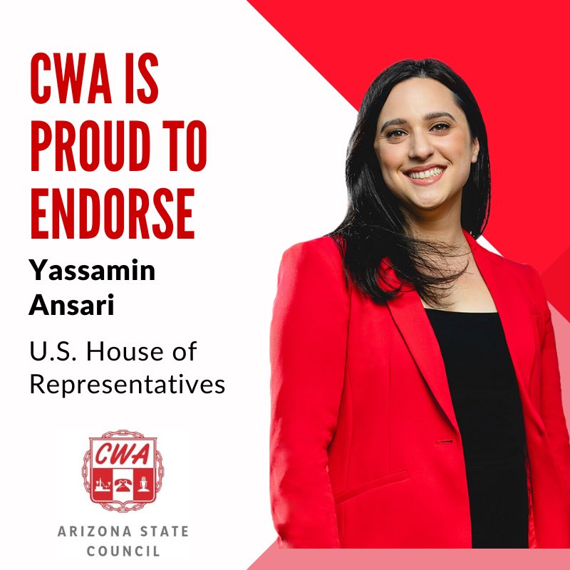 I am so proud to have the support of the Communication Workers of America Arizona State Council. With 4000 workers, @CWAUnion members keep us connected with one another, take care of us at hospitals and at airports. I can’t wait to keep working together in Congress #AZ03