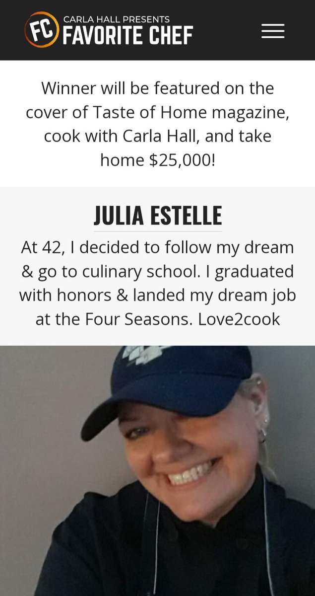 I was accepted into @carlahall presents #FavoriteChef !
Voting hasn't started yet, but you bet your sweet patootie I'll be filling your feed with begs for votes!!
I'm super excited! 
Stay tuned! 
Voting starts in 5 days!!!
#JuliasKitchen