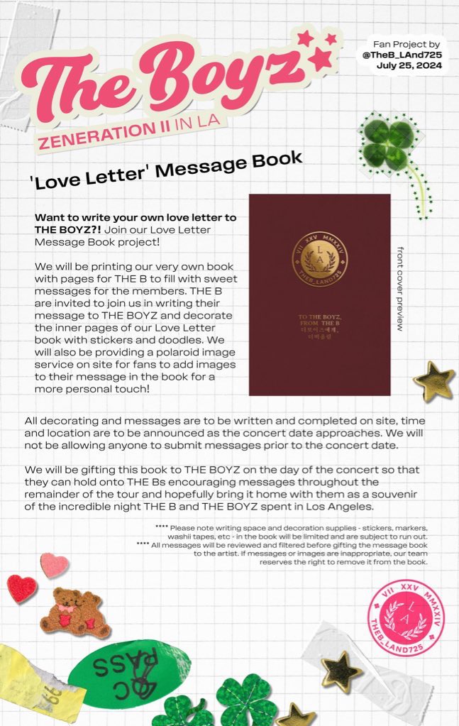 TheB_LAnd725's tweet image. We are so excited to announce our two biggest projects for THE BOYZ ZENERATION II in LA on July 25th!

We can’t wait to see everyone with their banners! + Don’t forget to stay updated on when/where to join us so you can write your own “Love Letter” to THE BOYZ! 💌
