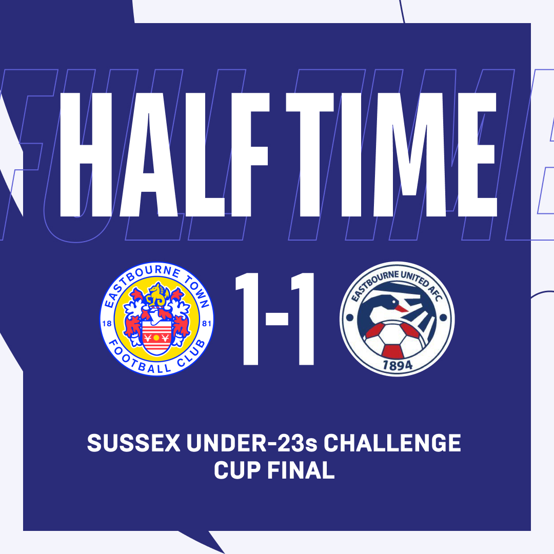 HT: After a tense first 45' the two Eastbourne sides go into the break level, with chances having been few and far between, leaving everything to play for in the second-half! @eastbournetfc 1 @eastbourneuafc 1 #CountyCup🏆 #SussexFootball⚽️