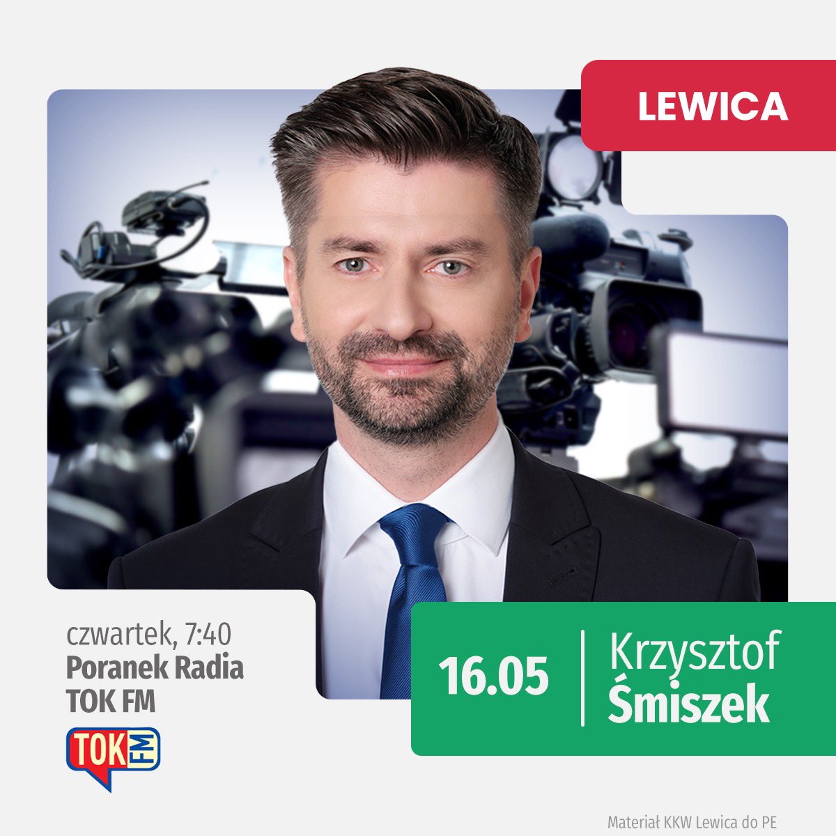 📻 Lider dolnośląsko-opolskiej listy do Parlamentu Europejskiego @K_Smiszek jutro o 7:40 będzie gościem audycji #PoranekTOKFM na antenie @Radio_TOK_FM Zachęcamy do słuchania! #EuropaDlaCiebie #LewicaWMediach