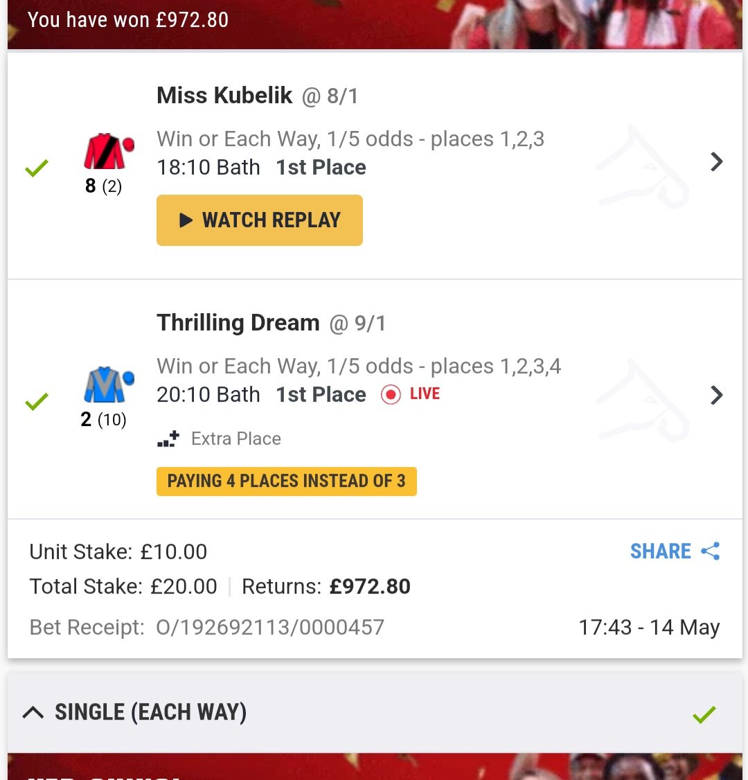andrewslogic's tweet photo. @TRTPremium Guess I made a mistake.  I did same in 2021. On a 50/1 double https://t.co/ky0YKl1cG7