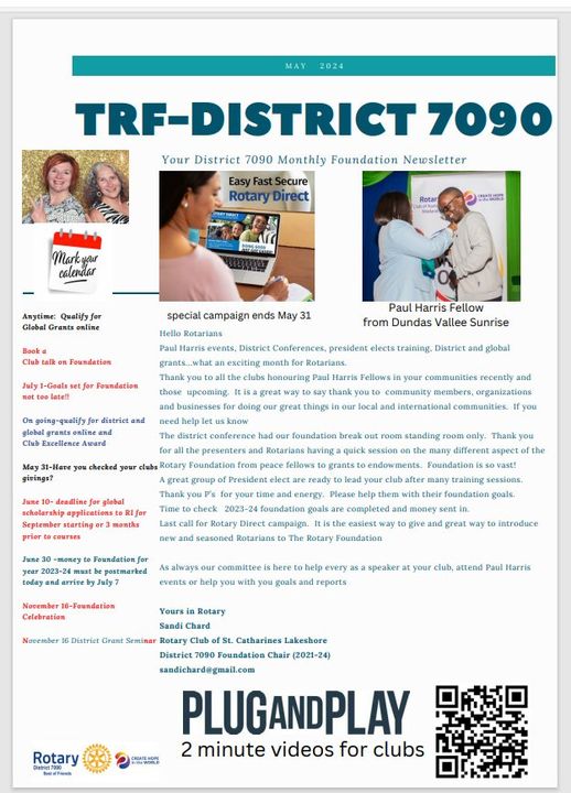 It's the 15th of the month time for the Foundation District 7090 newsletter  The link was sent out to your club executive but there is information for all Rotarians-grants accomplished, Paul Harris events, save the dates and more.  
rotary7090.org/page/rotary-fo…
#Rotary7090