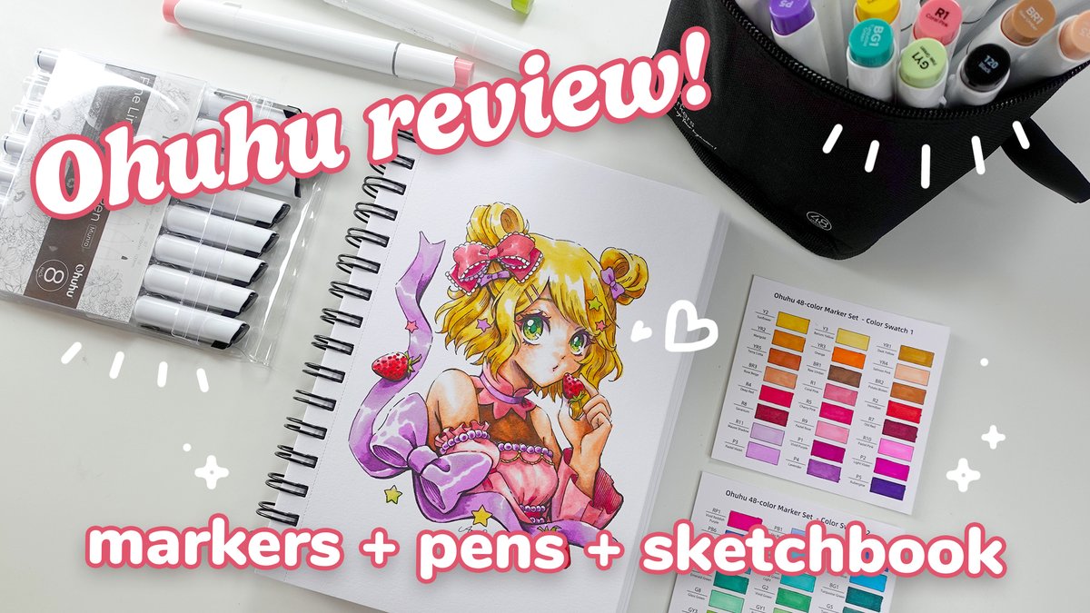 Thanks @Ohuhu_official for sending me markers, pens, and a sketchbook! Watch me test them out🍓 youtu.be/G14mvBWPGXc #ohuhumarkers #ohuhuart