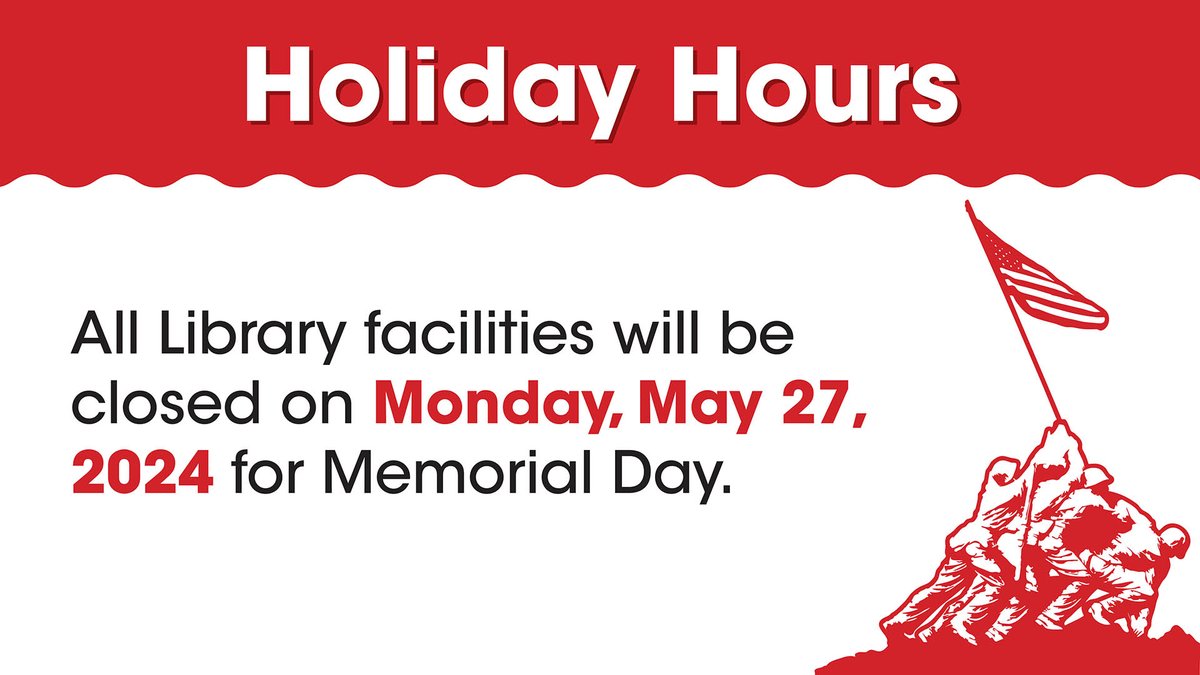 Escondido Library (@escolibrary) on Twitter photo The Library will be closed all day in observance of Memorial Day.
It will reopen with normal business hours on Tuesday, May 28, 2024. The Library will be closed all day in observance of Memorial Day.
It will reopen with normal business hours on Tuesday, May 28, 2024.
