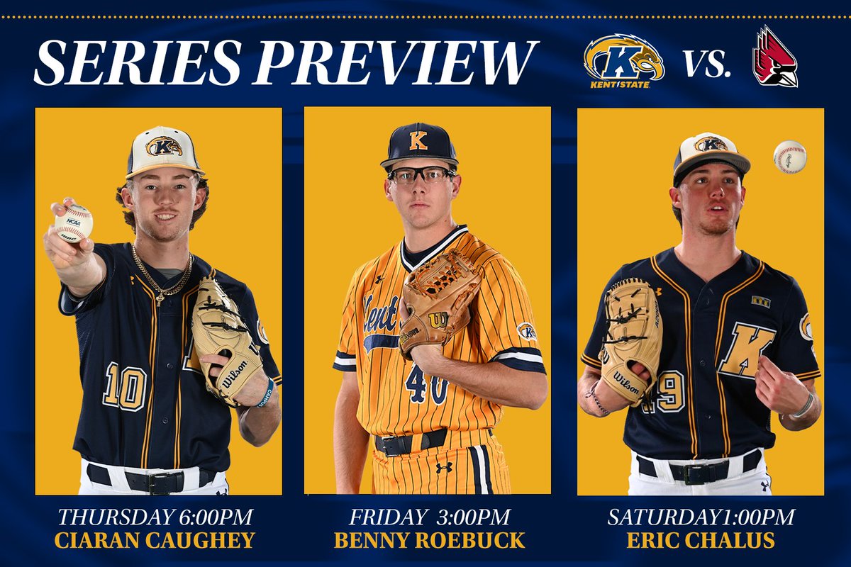 The Rotation is SET for our final series at Schoonover this year! It all kicks off tomorrow evening with Fan Appreciation Night, continues with Graduation Day on Friday, and is capped off with Senior Day on Saturday! 🔗linktr.ee/kentstbaseball #BiteDown