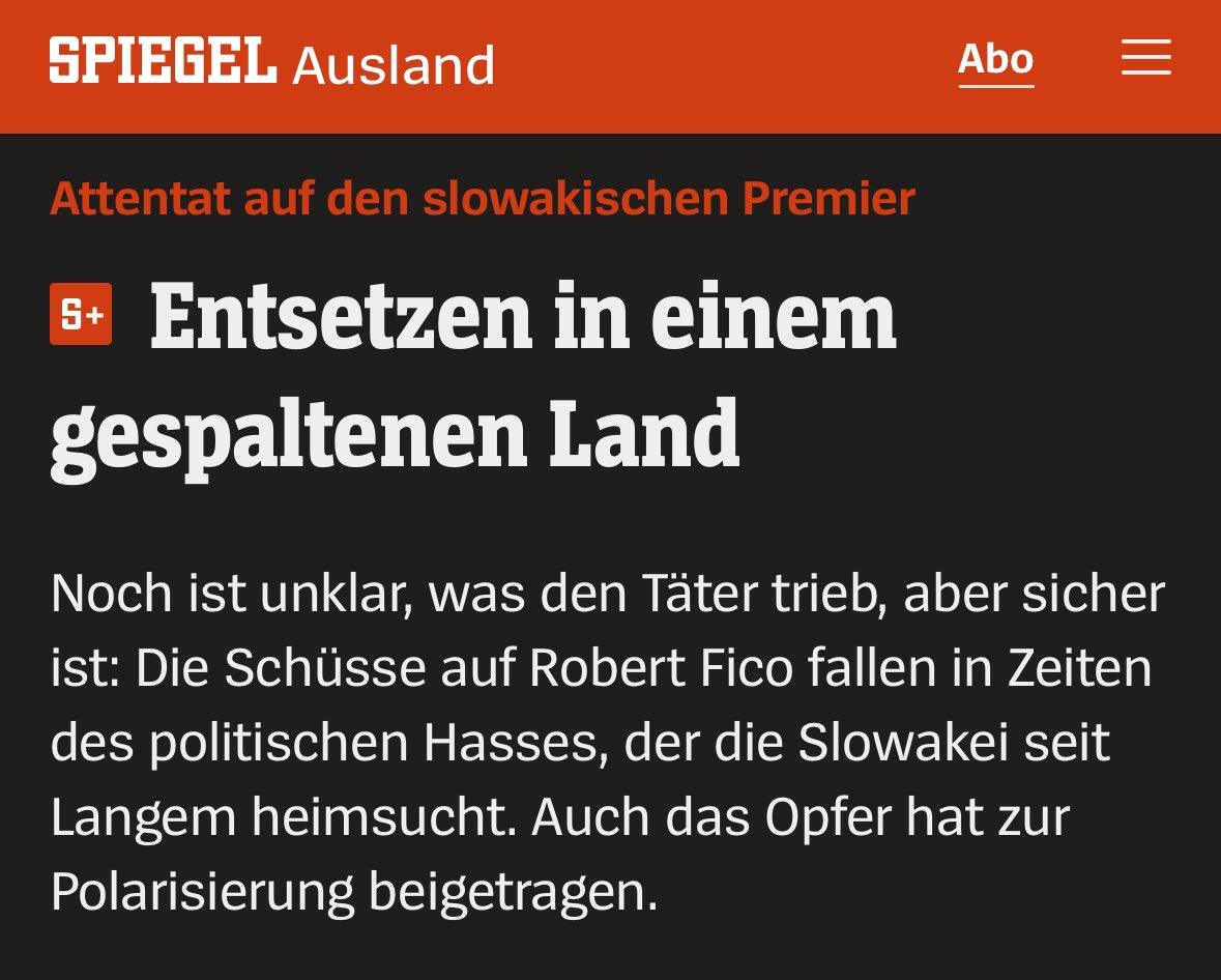 Deutsche Qualitätsmedien zum Attentat auf Robert Fico‼️

Wie abartig kann Journalismus eigentlich noch werden?

Der Spiegel: Ja

Das ist an Pietätlosigkeit nicht zu überbieten.

Lest selbst 👇🏻