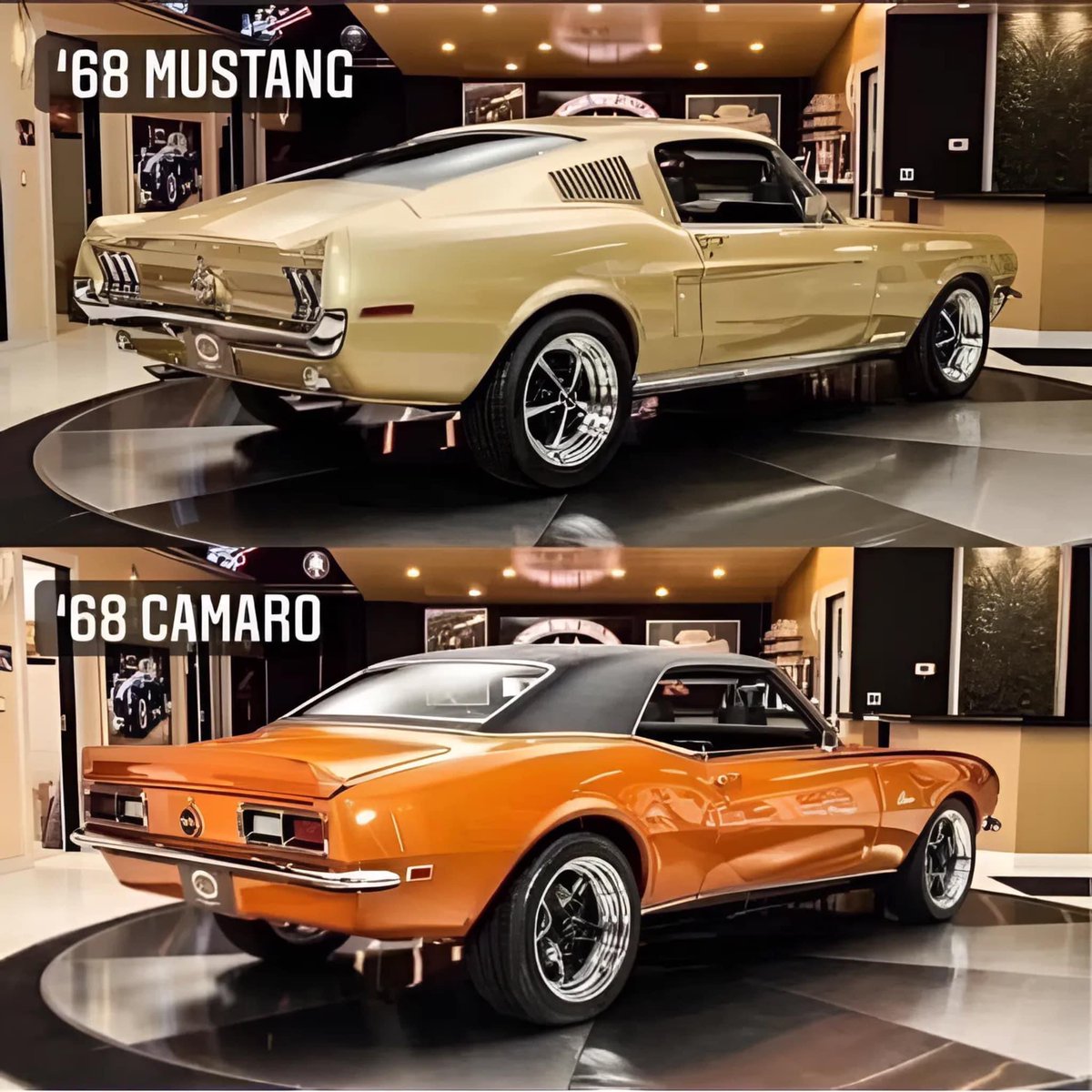 Without regard to the colors, which car would you prefer? A 1968 Mustang or a 1968 Camaro?