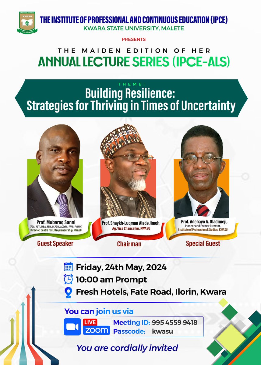 Make it a date on Friday, May 24. It will be worth your while🤗 #MaidenAnnualLecture #KWASU