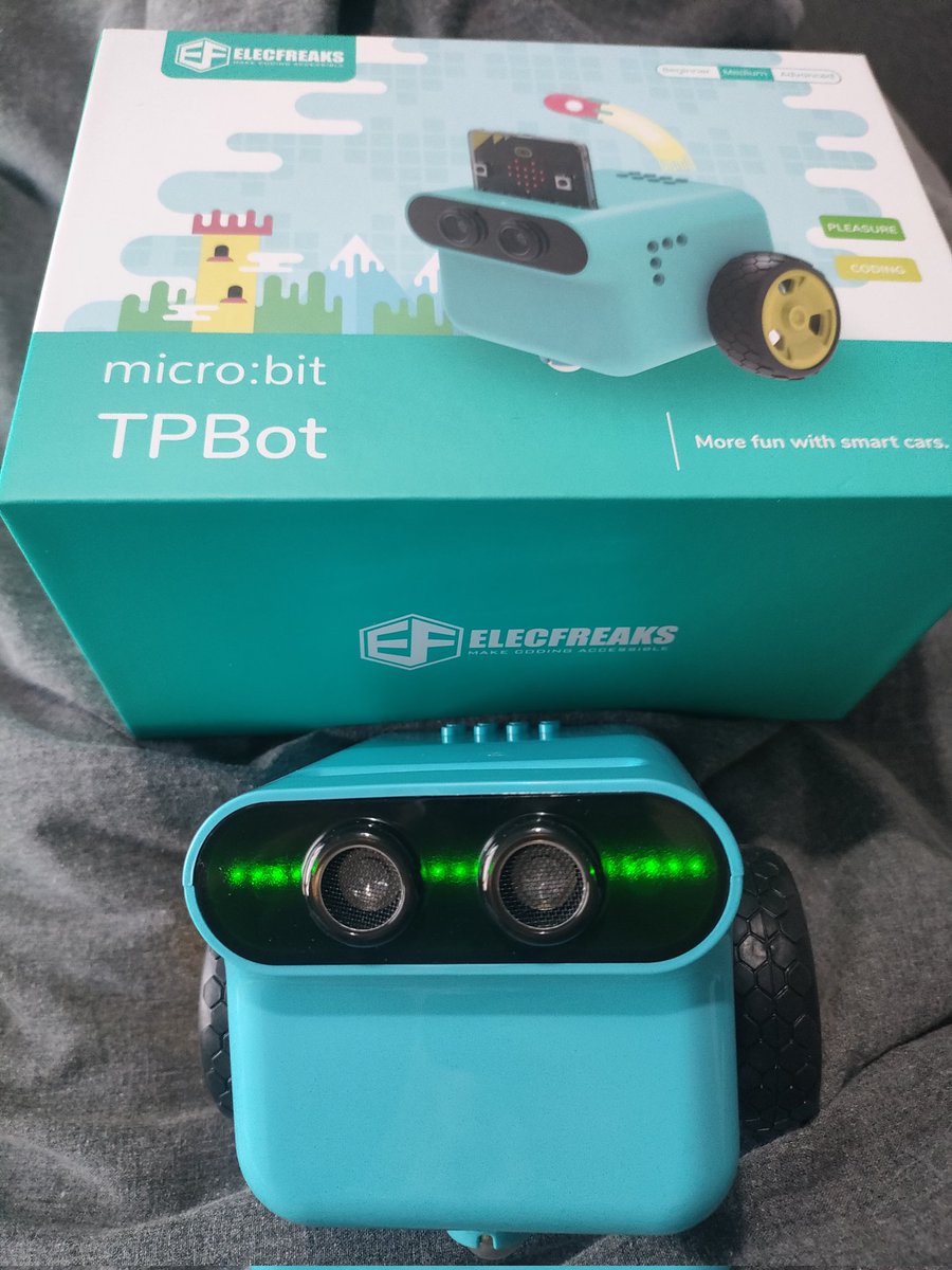 New toy to test for the #microbit today @elecfreaks TPBot Liking him already and he's just out the box Really chunky and cute Looking at using them in lower KS2 to make use of their #microbits