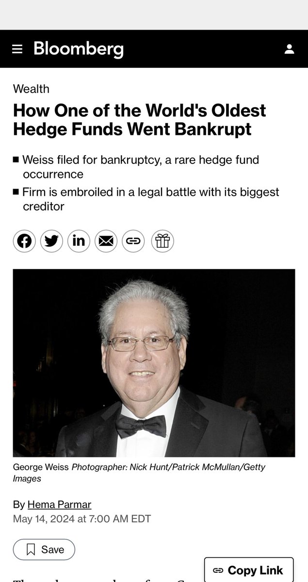 'How One of the World's Oldest Hedge Funds Went Bankrupt' '..as George Weiss was bidding staff goodbye in-person, he described the firm as a family. That’s not the way employees and creditors are likely to see things. While the firm’s rapid unwinding limited losses for fund