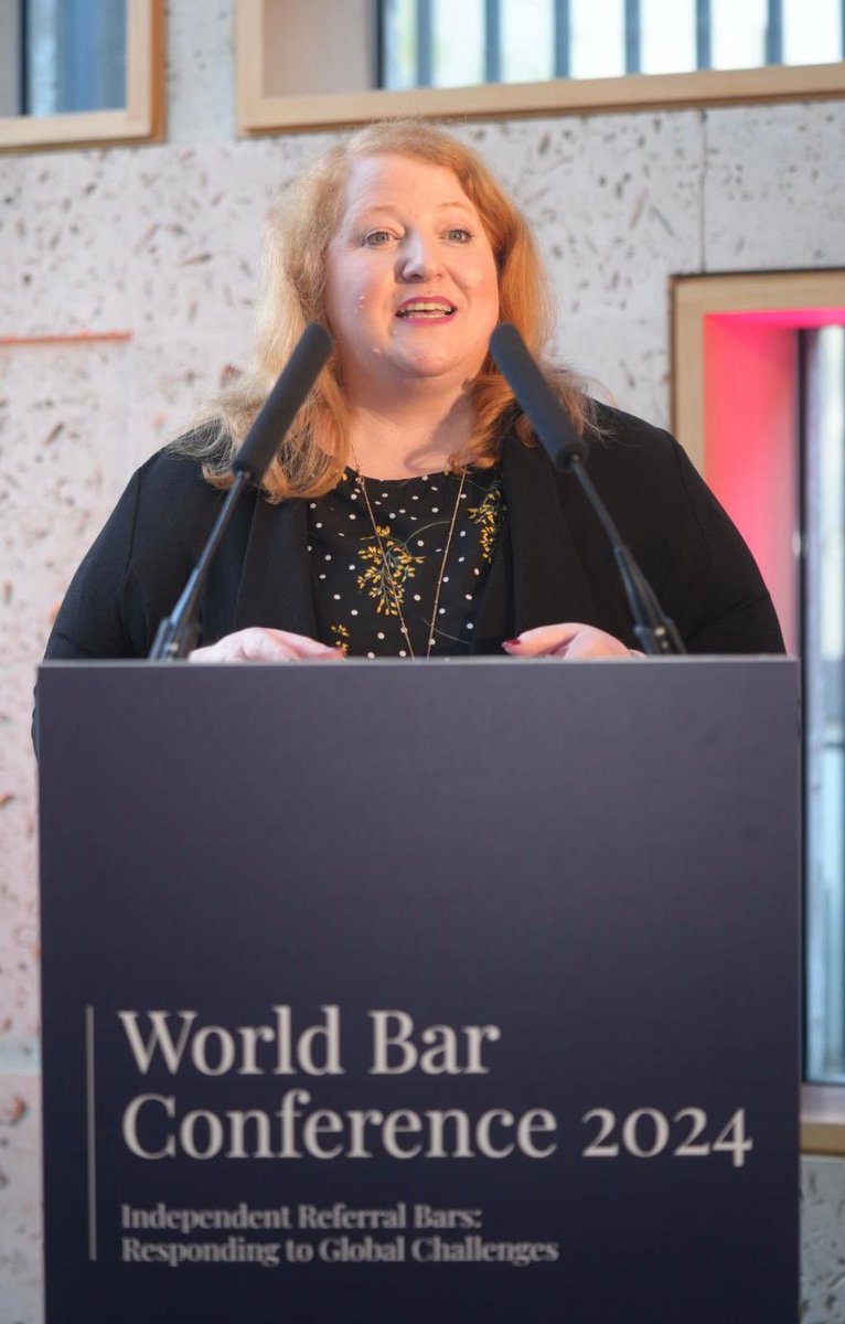 Minister Naomi Long MLA provided the opening address for the #WBC24 in Belfast this evening. Wonderful to have so many international barristers & advocates gathered in Belfast as joint host city alongside Dublin.