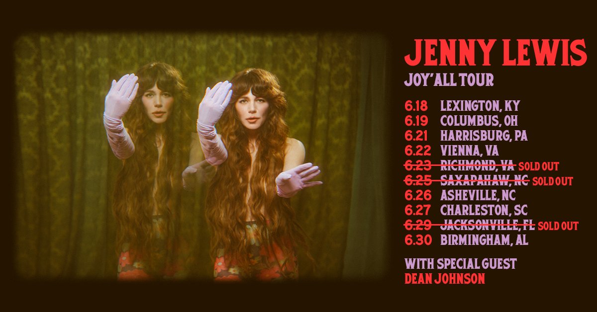Jenny's Joy'All Ball summer tour begins next month! She'll be joined by special guest Dean Johnson along the way. 

View all upcoming dates: JennyLewis.lnk.to/Tour

- JLHQ 🌞